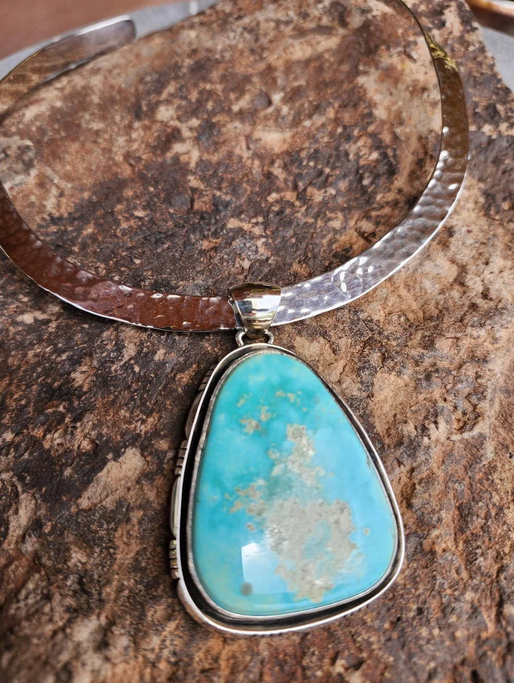 Sterling Silver Navajo SIGNED Huge Turquoise Necklace - Picture 9 of 17